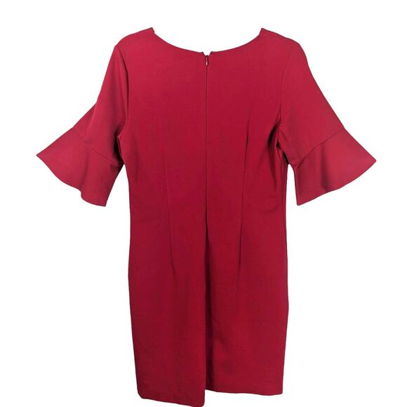 J. McLaughlin Red Ponte Knit Dress Split Neck ¾ Tulip Sleeve Stretch Work Large - Picture 2 of 8